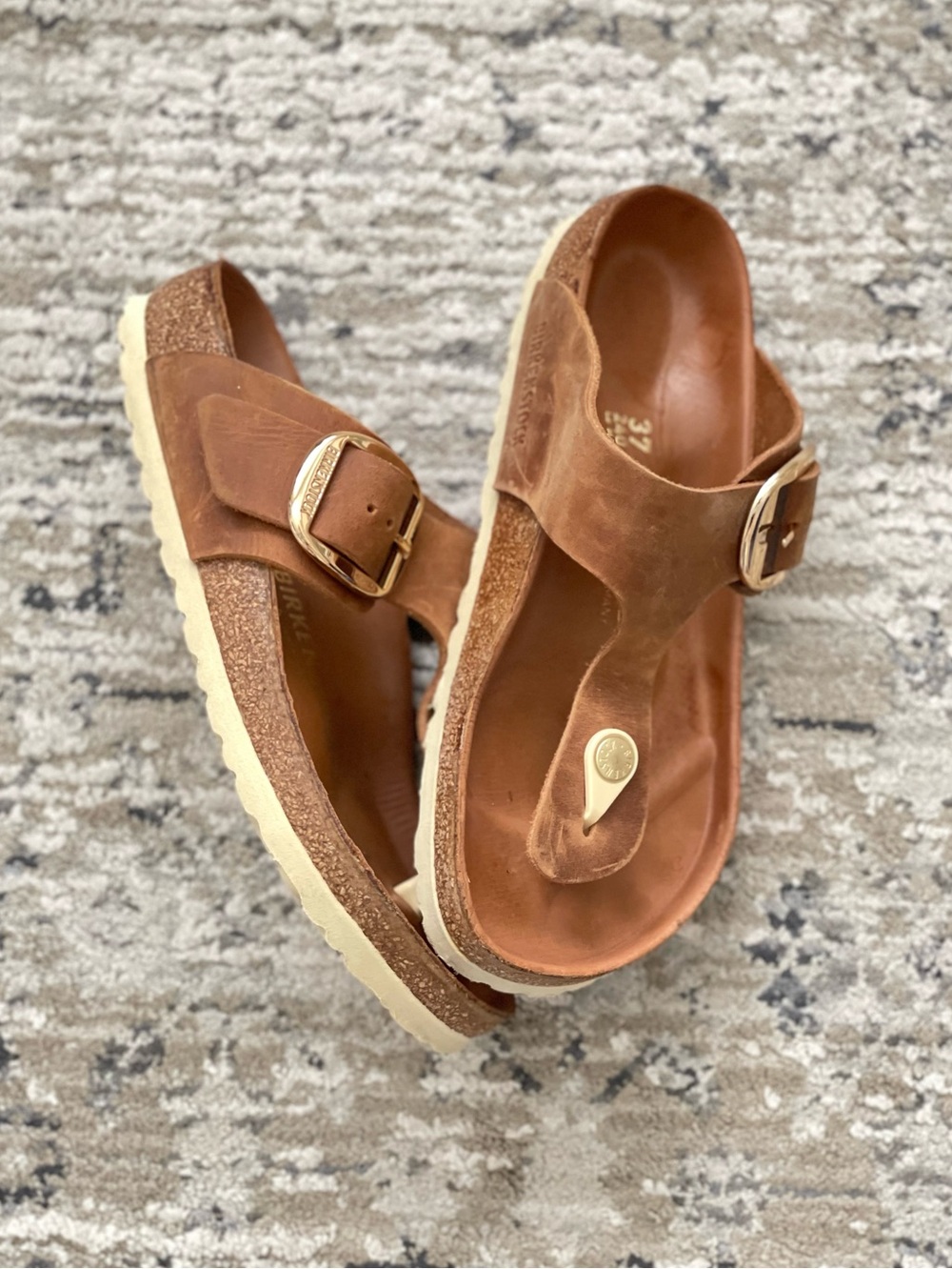 Birkenstock Gizeh Big Buckle Cognac Brown Leather Sandals Reg Width 37 - Picture 1 of 8